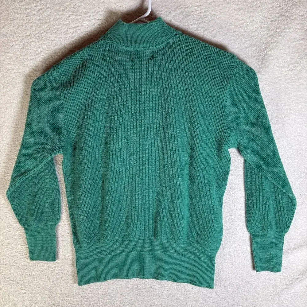 Vintage Cabelas SweaterMens Medium Green USA Made Ribbed Knit 1/4 Button READ